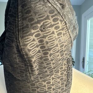Bebe Brand Hat Cap Strap Back AOP Allover Spell Out Logo Black Adjustable